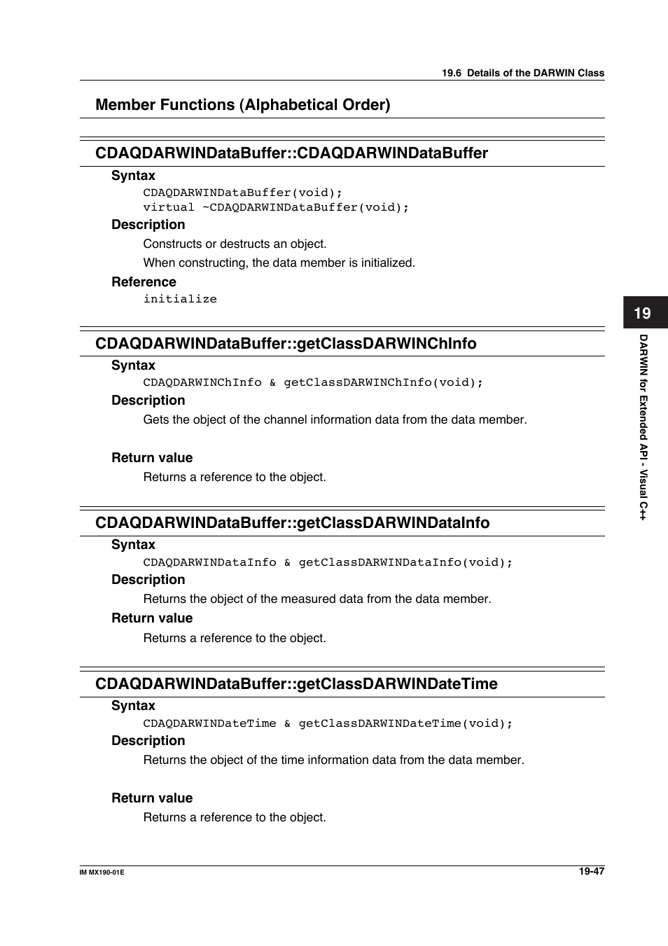 Cdaqdarwindatabuffer::getclassdarwinchinfo, Cdaqdarwindatabuffer::getclassdarwindatainfo, Cdaqdarwindatabuffer::getclassdarwindatetime | Yokogawa PC-Based MX100 User Manual | Page 1041 / 1264