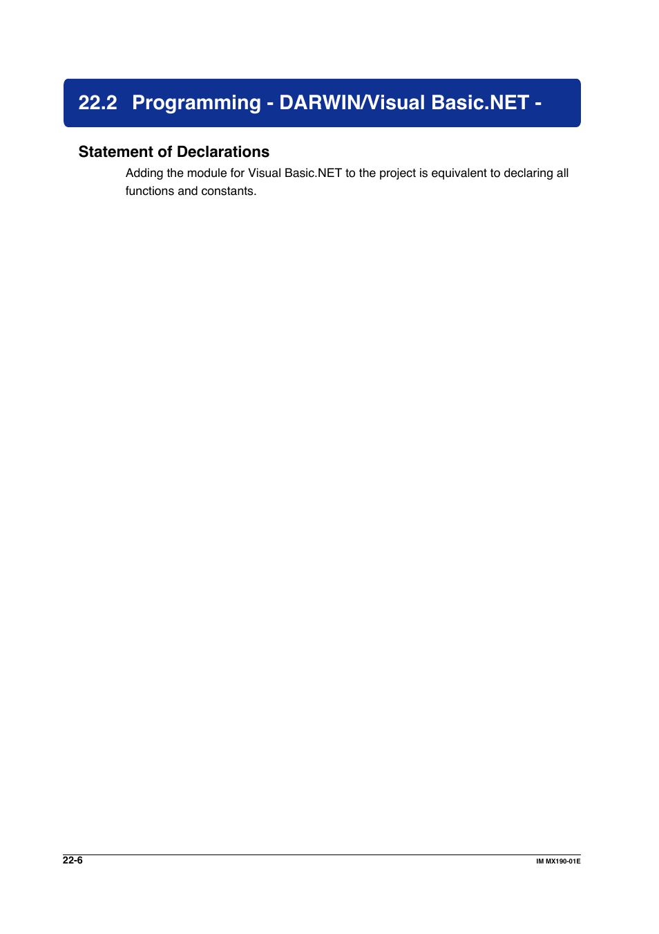 2 programming - darwin/visual basic.net, Programming - darwin/visual basic.net -6, Statement of declarations | Yokogawa PC-Based MX100 User Manual | Page 1073 / 1264