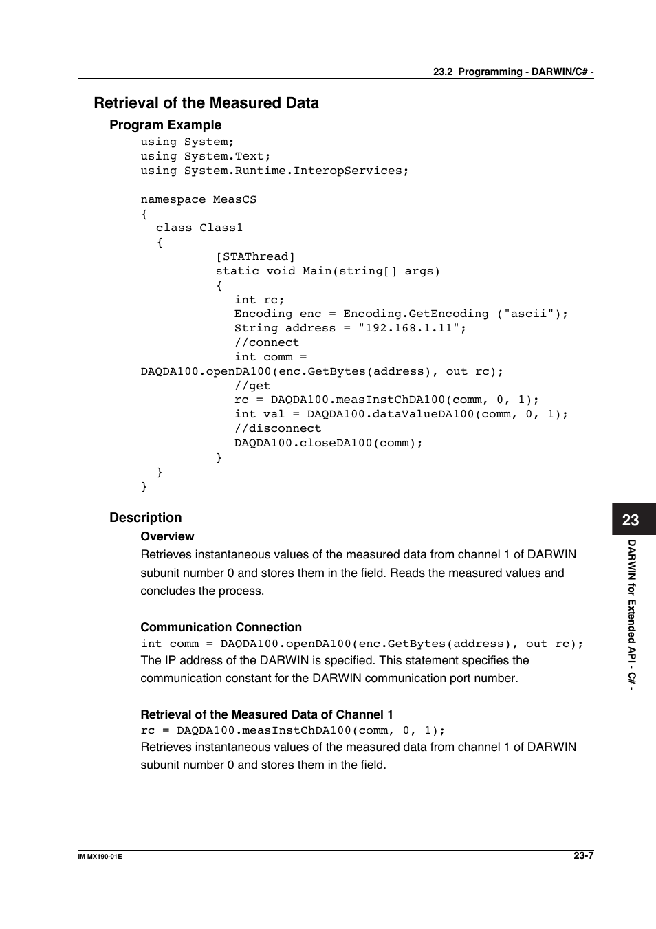 23 retrieval of the measured data | Yokogawa PC-Based MX100 User Manual | Page 1085 / 1264