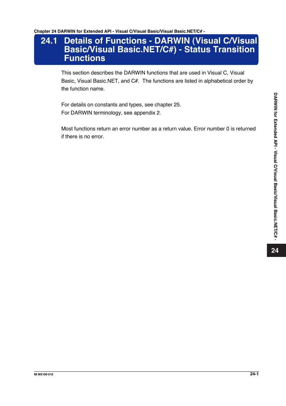 Chapter 24 darwin for extended api, Visual c/visual basic/visual basic.net/c | Yokogawa PC-Based MX100 User Manual | Page 1092 / 1264