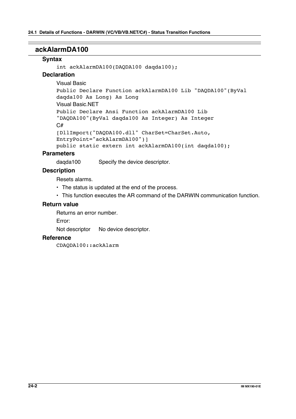 Ackalarmda100 | Yokogawa PC-Based MX100 User Manual | Page 1093 / 1264