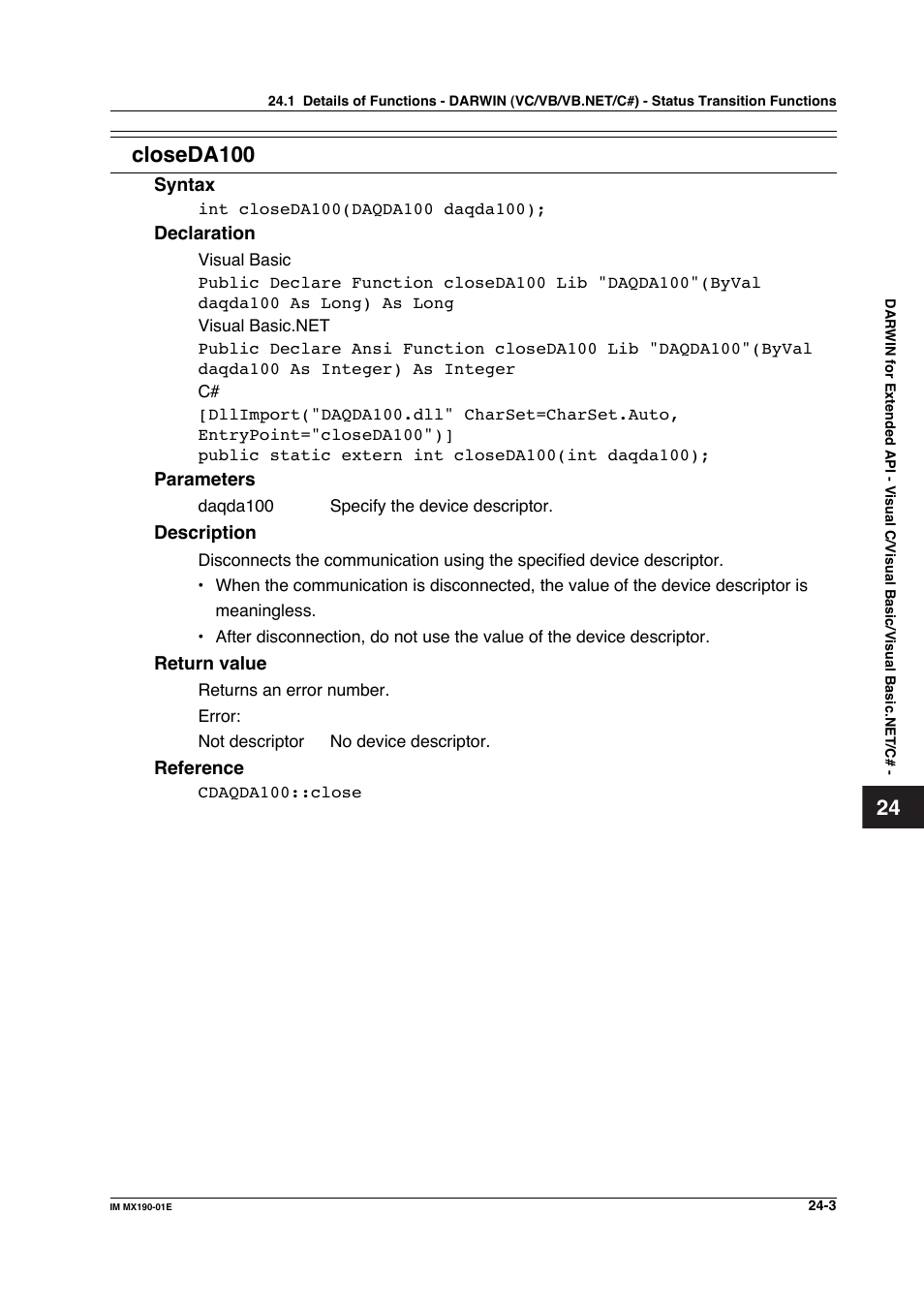 Closeda100 | Yokogawa PC-Based MX100 User Manual | Page 1094 / 1264