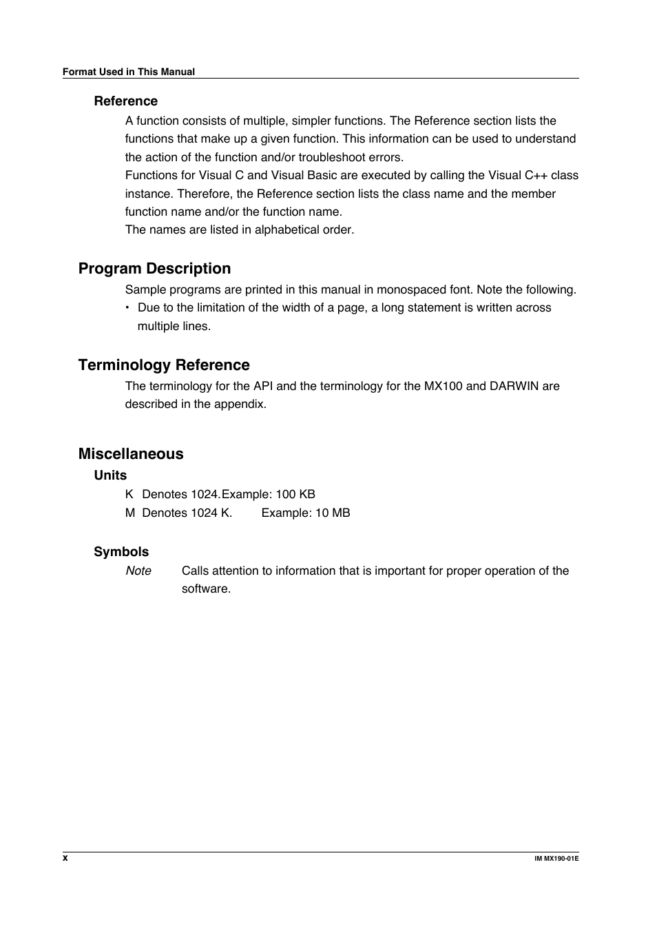 Program description, Terminology reference, Miscellaneous | Yokogawa PC-Based MX100 User Manual | Page 11 / 1264