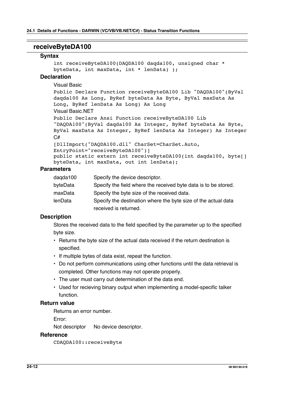 Receivebyteda100 | Yokogawa PC-Based MX100 User Manual | Page 1103 / 1264
