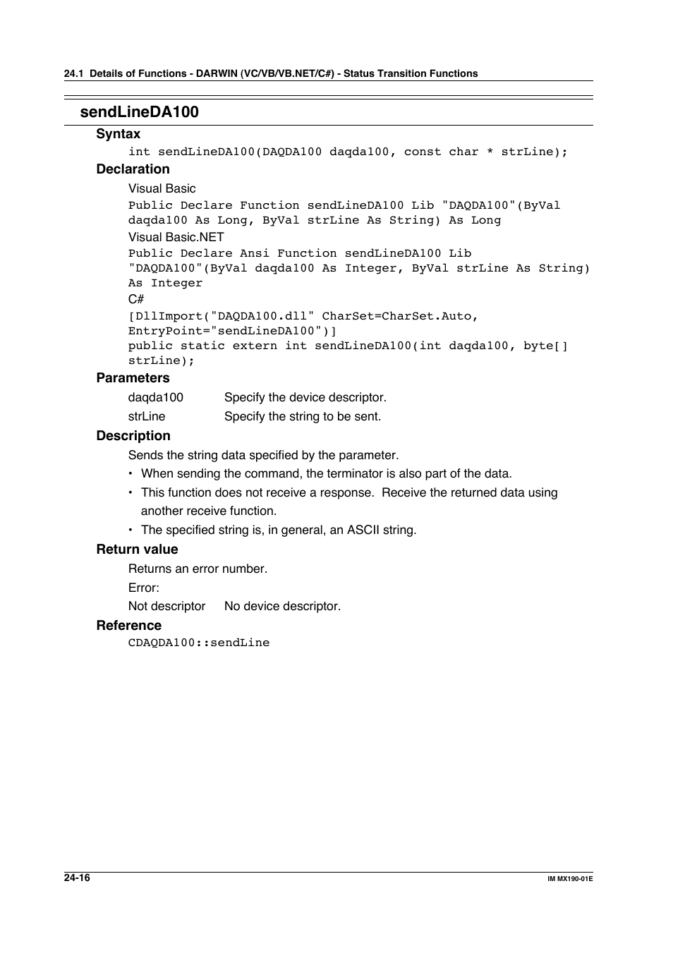 Sendlineda100 | Yokogawa PC-Based MX100 User Manual | Page 1107 / 1264