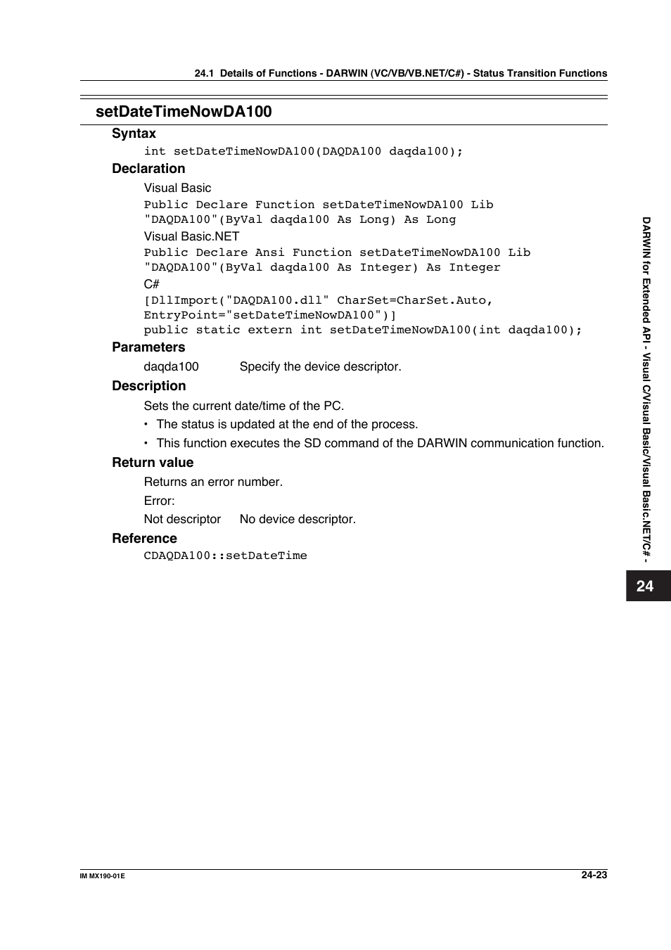 Setdatetimenowda100 | Yokogawa PC-Based MX100 User Manual | Page 1114 / 1264