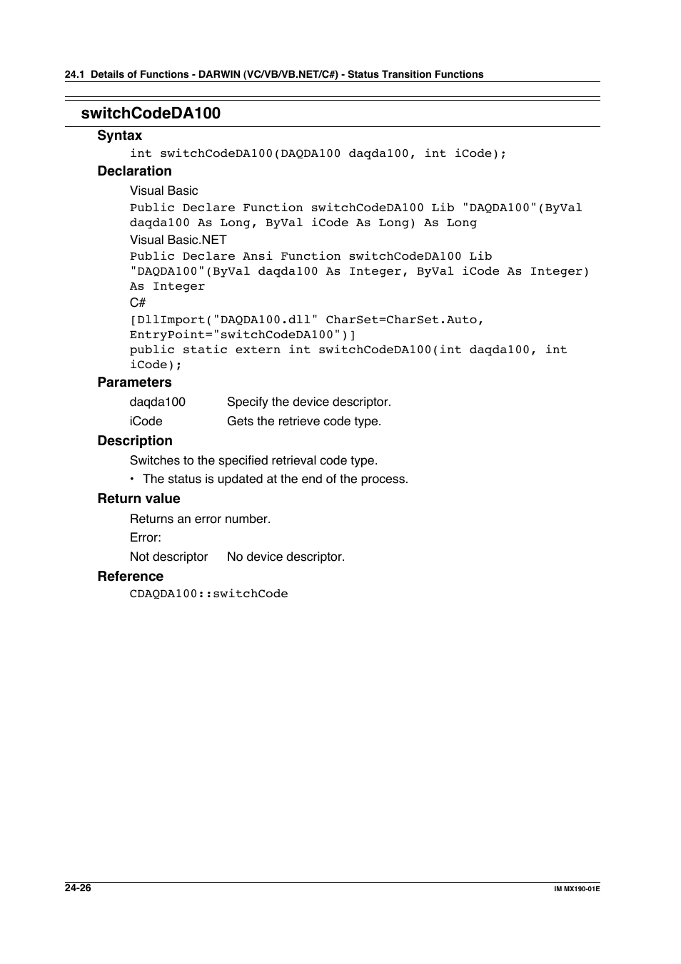 Switchcodeda100 | Yokogawa PC-Based MX100 User Manual | Page 1117 / 1264