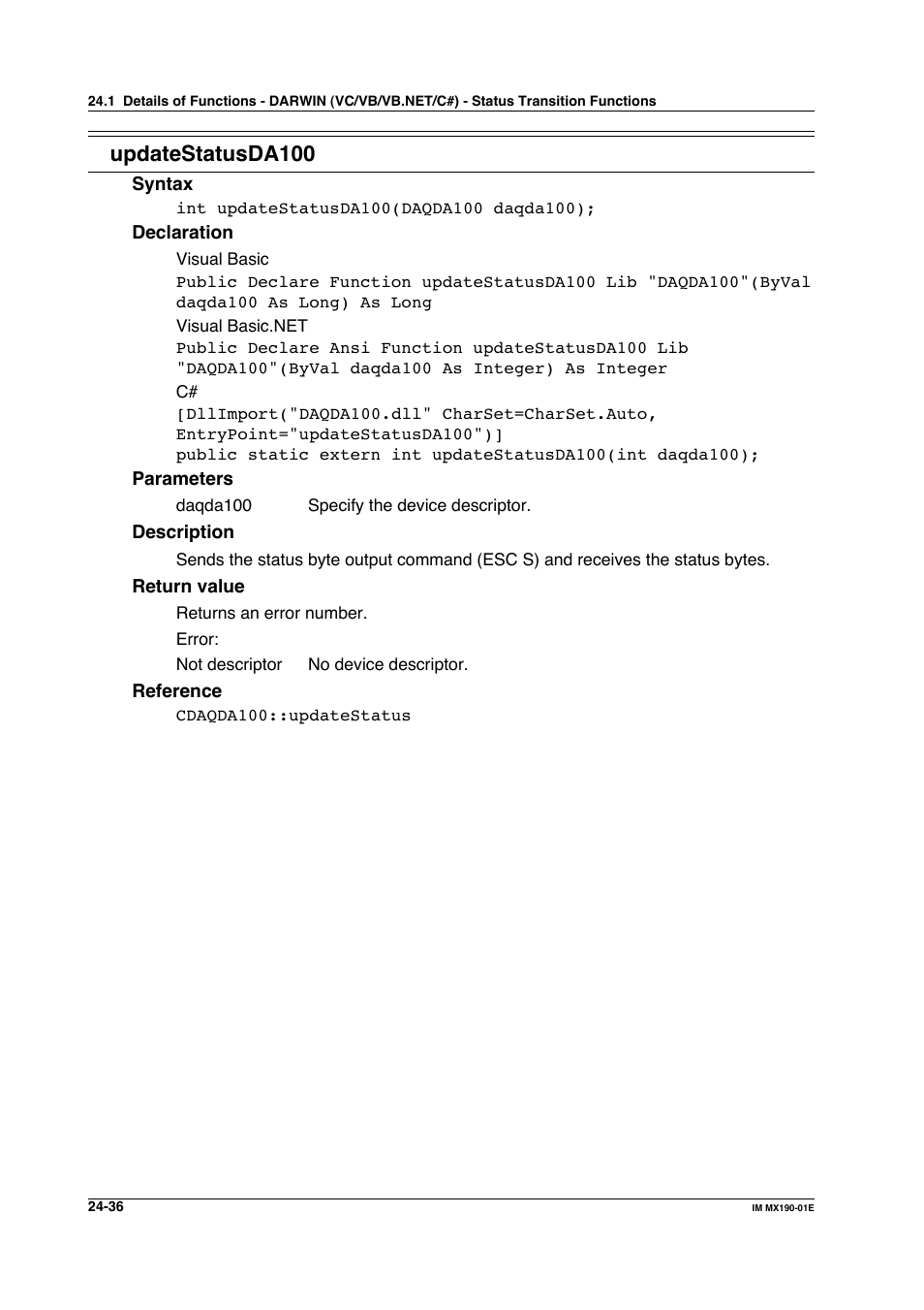 Updatestatusda100 | Yokogawa PC-Based MX100 User Manual | Page 1127 / 1264