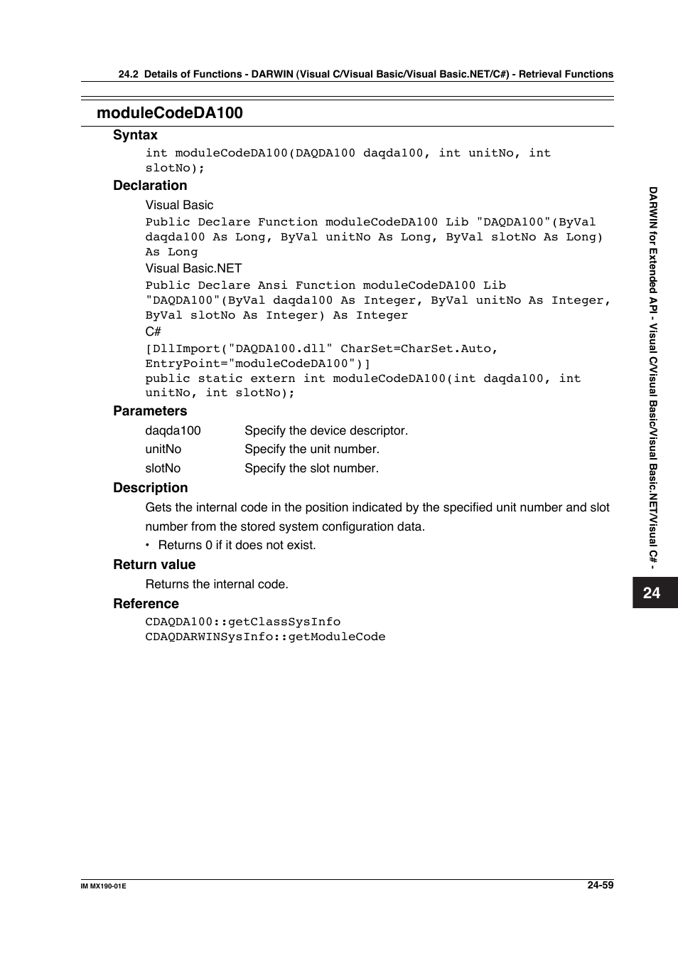 Modulecodeda100 | Yokogawa PC-Based MX100 User Manual | Page 1150 / 1264