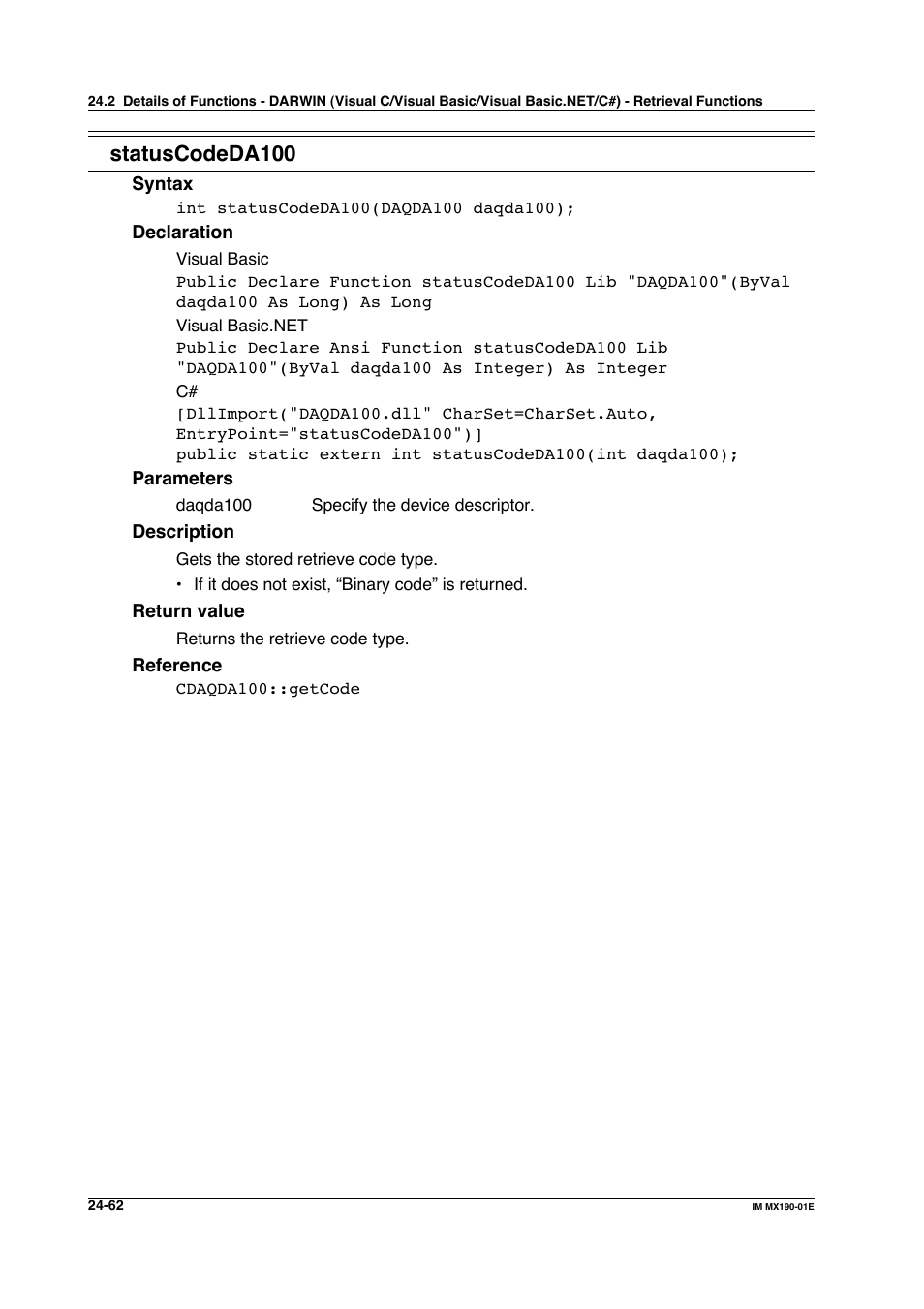 Statuscodeda100 | Yokogawa PC-Based MX100 User Manual | Page 1153 / 1264