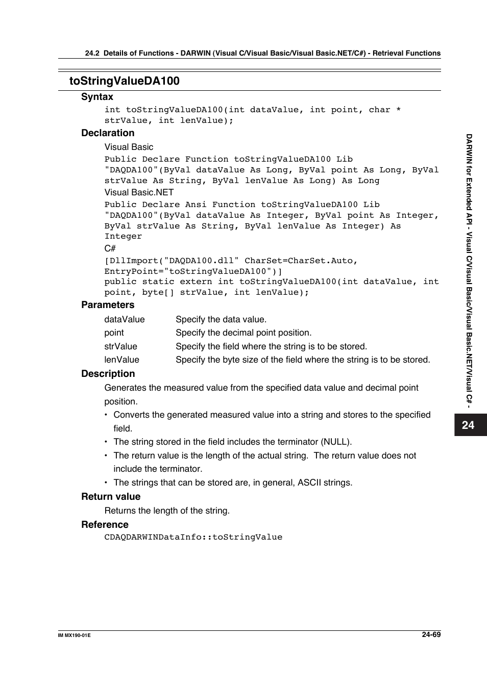 Tostringvalueda100 | Yokogawa PC-Based MX100 User Manual | Page 1160 / 1264