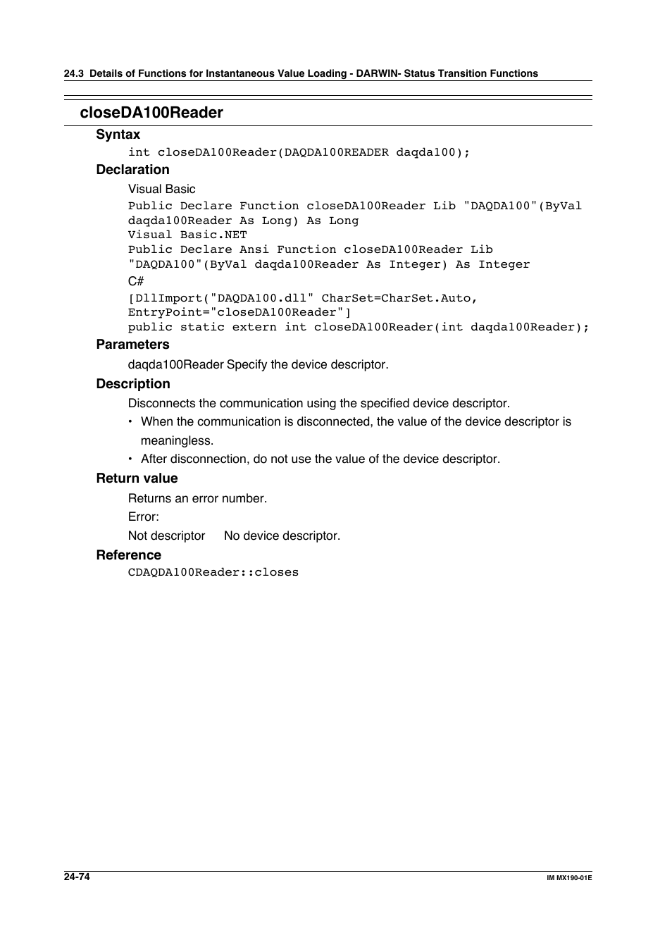 Closeda100reader | Yokogawa PC-Based MX100 User Manual | Page 1165 / 1264