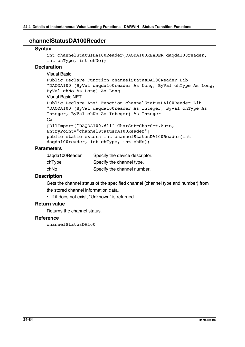 Channelstatusda100reader | Yokogawa PC-Based MX100 User Manual | Page 1175 / 1264