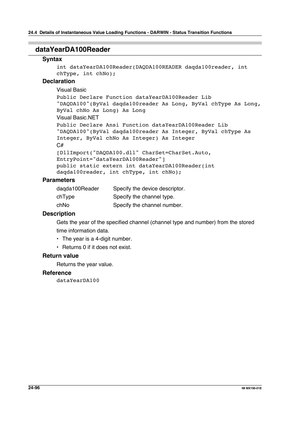 Datayearda100reader | Yokogawa PC-Based MX100 User Manual | Page 1187 / 1264