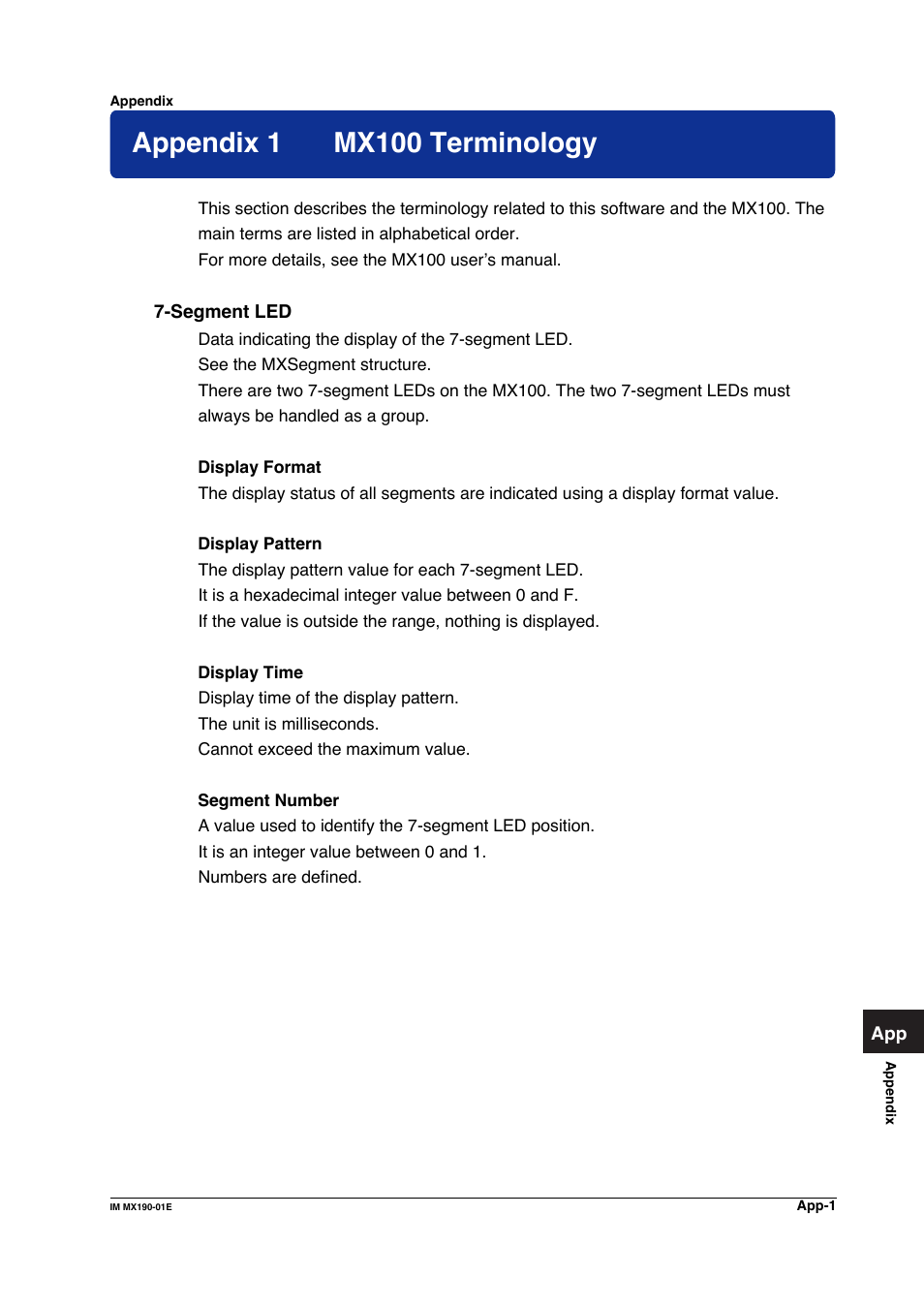 Appendix, Appendix 1 mx100 terminology | Yokogawa PC-Based MX100 User Manual | Page 1222 / 1264