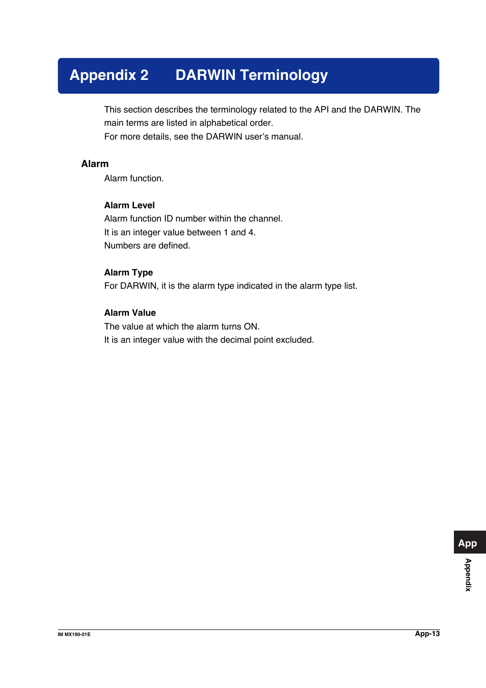 Appendix 2 darwin terminology | Yokogawa PC-Based MX100 User Manual | Page 1234 / 1264