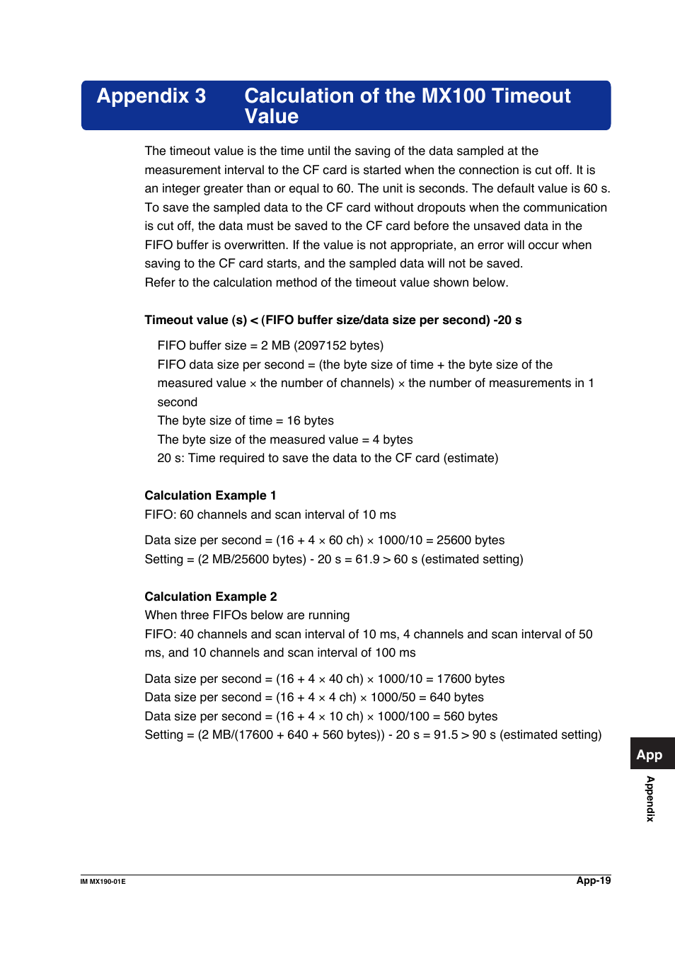 Appendix 3 calculation of the mx100 timeout value | Yokogawa PC-Based MX100 User Manual | Page 1240 / 1264