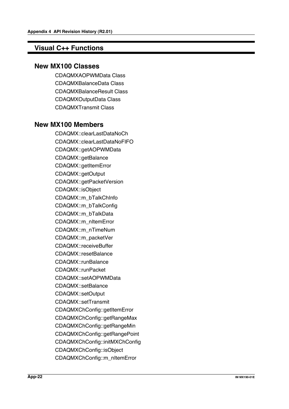 Visual c++ functions new mx100 classes, New mx100 members | Yokogawa PC-Based MX100 User Manual | Page 1243 / 1264