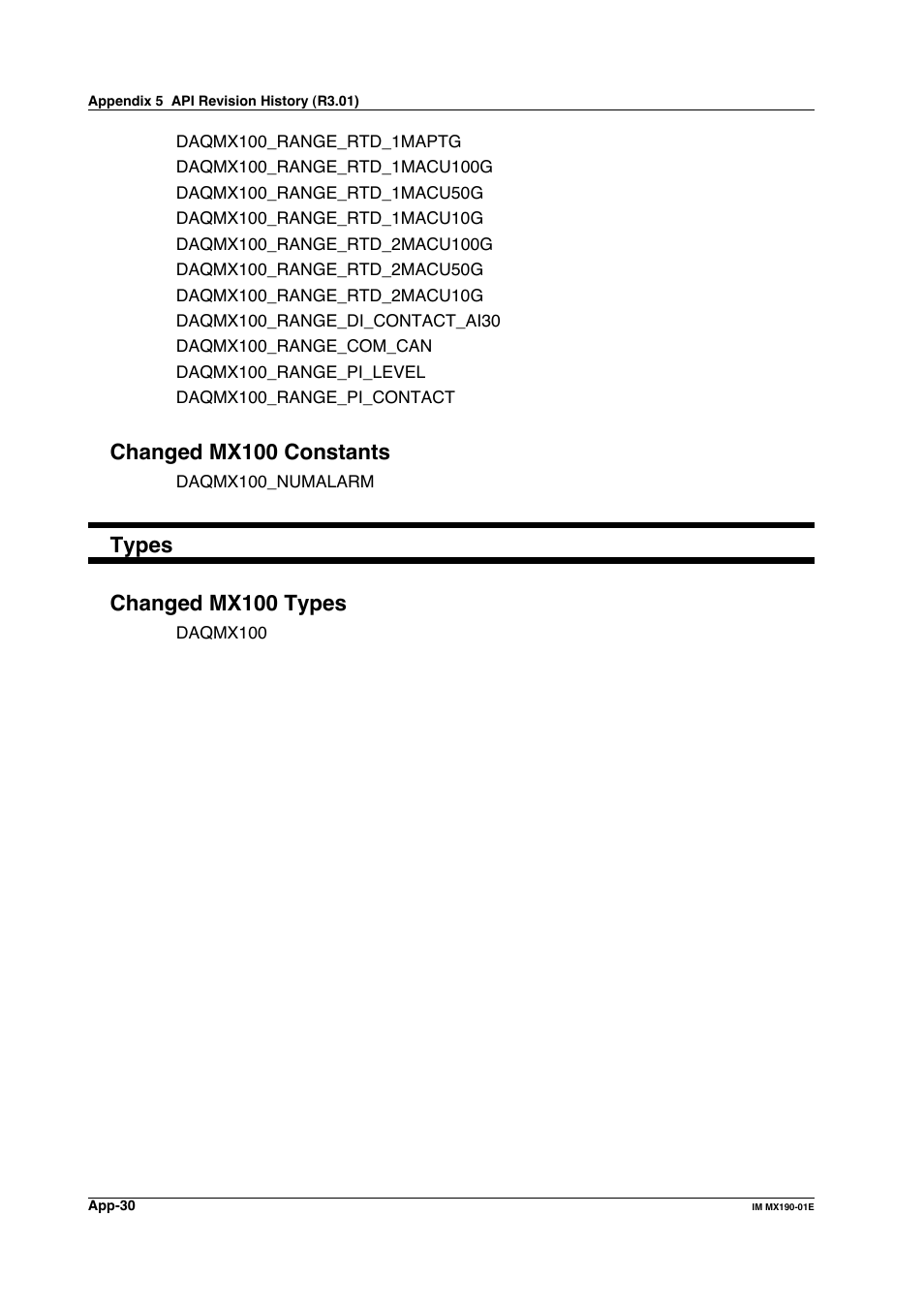 Changed mx100 constants, Types changed mx100 types | Yokogawa PC-Based MX100 User Manual | Page 1251 / 1264