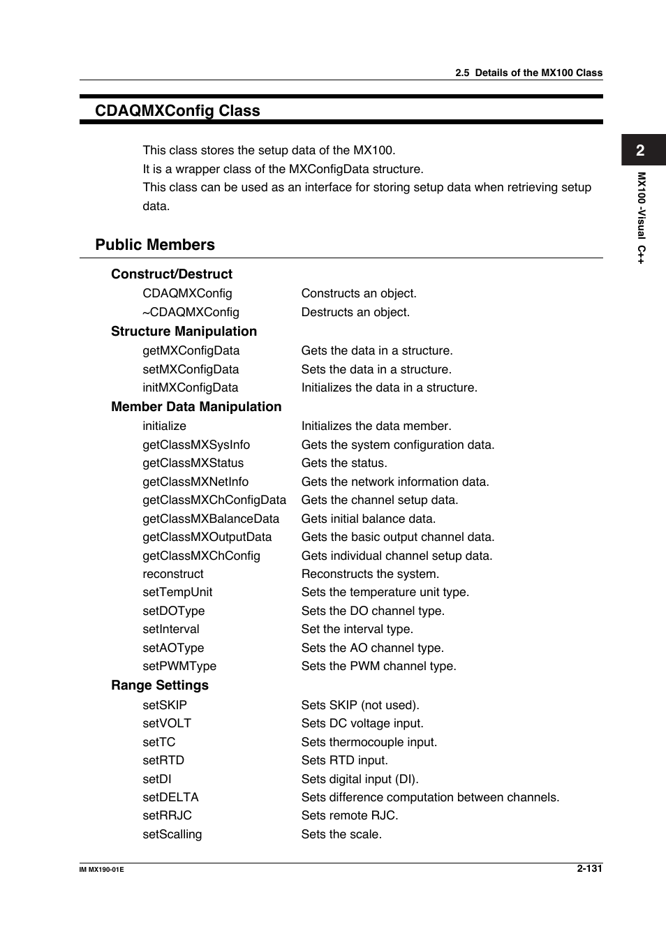 2cdaqmxconfig class, Public members | Yokogawa PC-Based MX100 User Manual | Page 154 / 1264