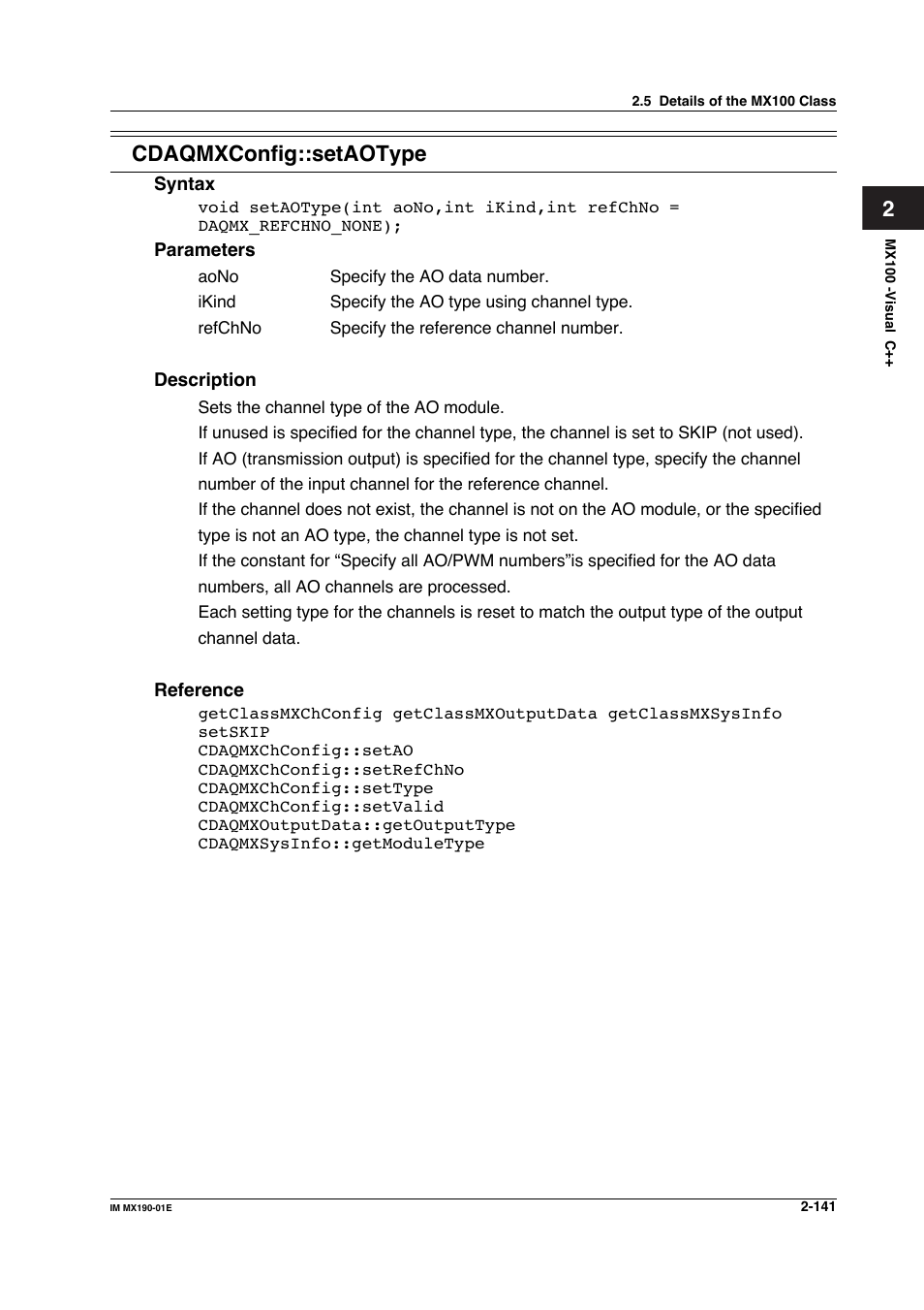 2cdaqmxconfig::setaotype | Yokogawa PC-Based MX100 User Manual | Page 164 / 1264