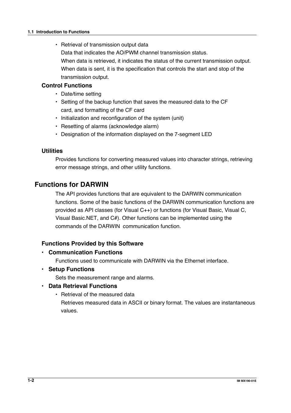 Functions for darwin | Yokogawa PC-Based MX100 User Manual | Page 17 / 1264