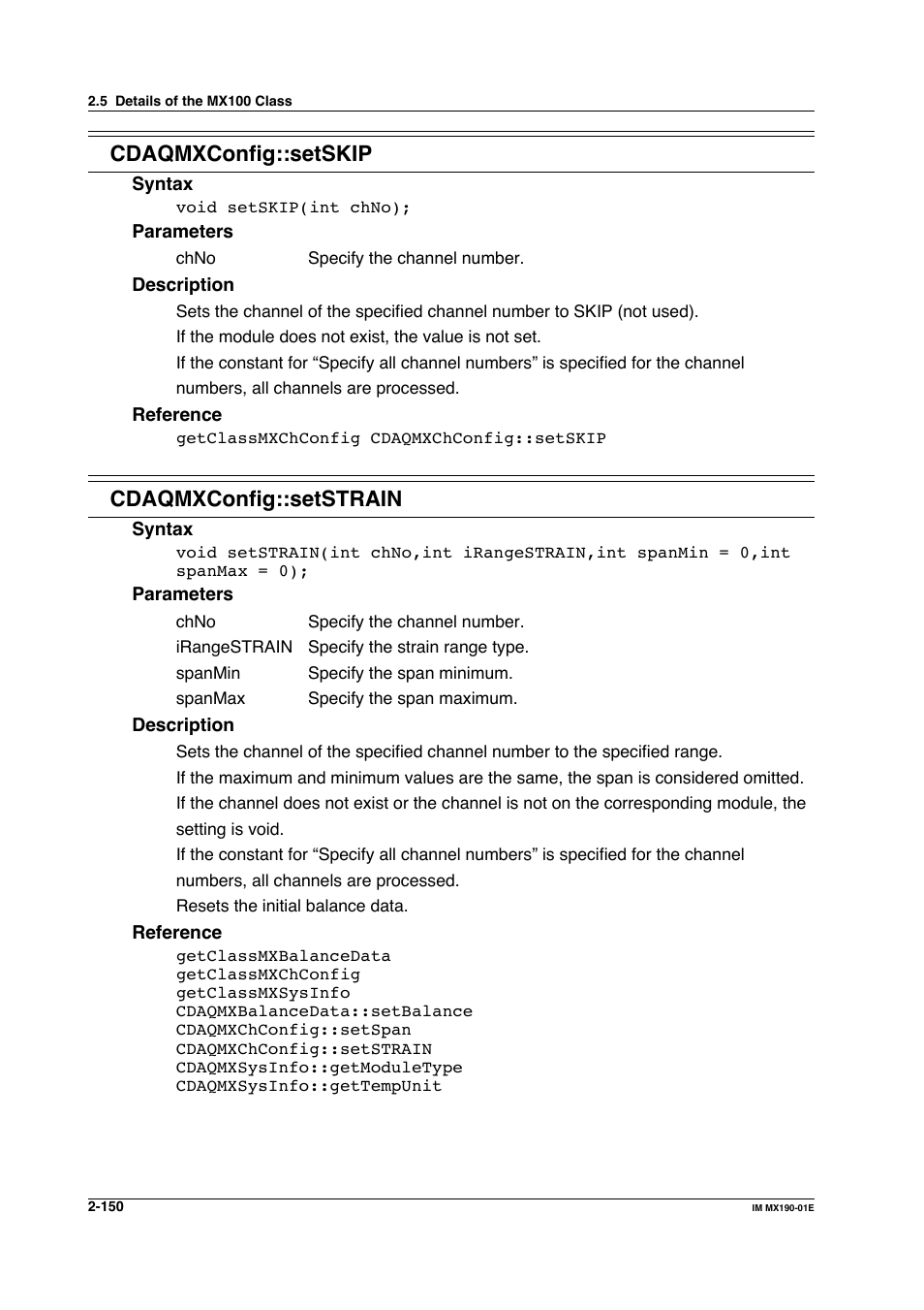 Cdaqmxconfig::setskip, Cdaqmxconfig::setstrain | Yokogawa PC-Based MX100 User Manual | Page 173 / 1264