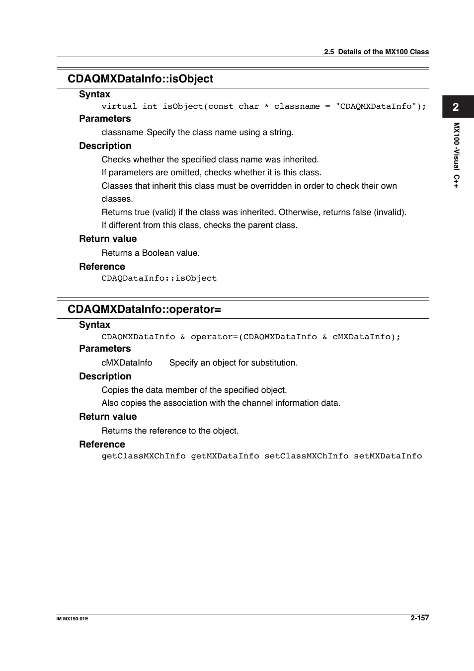 2cdaqmxdatainfo::isobject, Cdaqmxdatainfo::operator | Yokogawa PC-Based MX100 User Manual | Page 180 / 1264