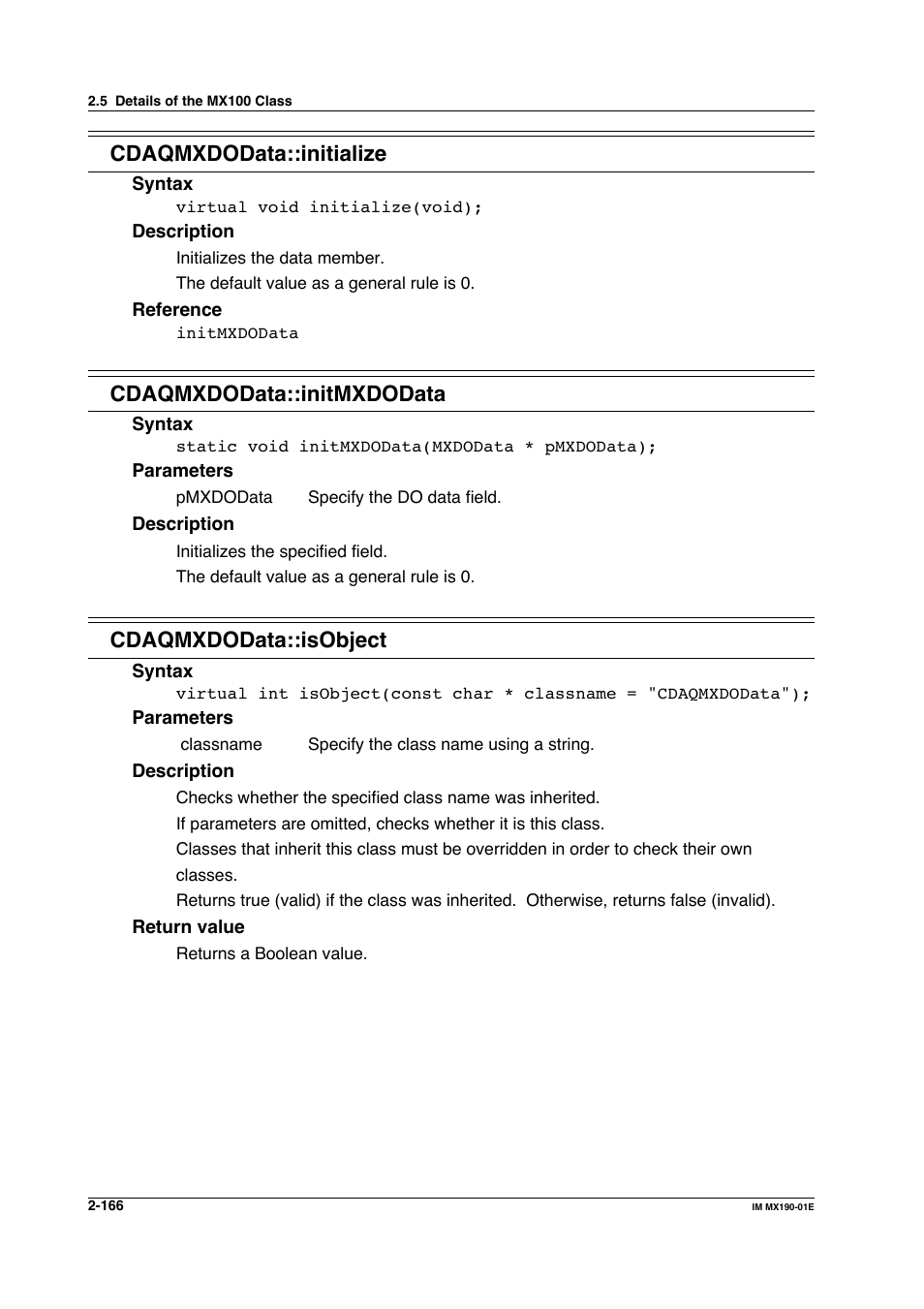 Cdaqmxdodata::initialize, Cdaqmxdodata::initmxdodata, Cdaqmxdodata::isobject | Yokogawa PC-Based MX100 User Manual | Page 189 / 1264