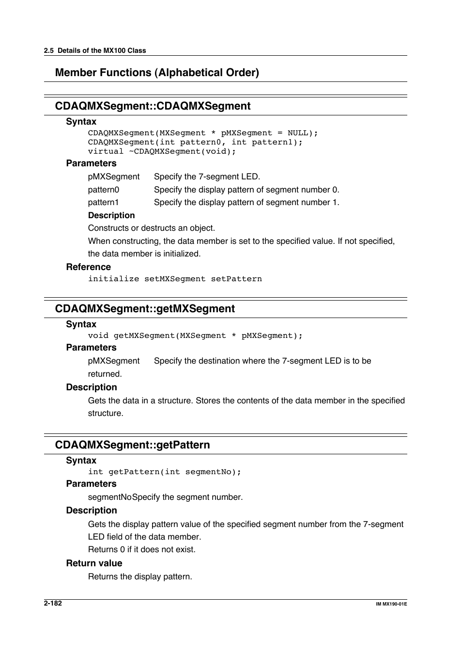 Cdaqmxsegment::getmxsegment, Cdaqmxsegment::getpattern | Yokogawa PC-Based MX100 User Manual | Page 205 / 1264