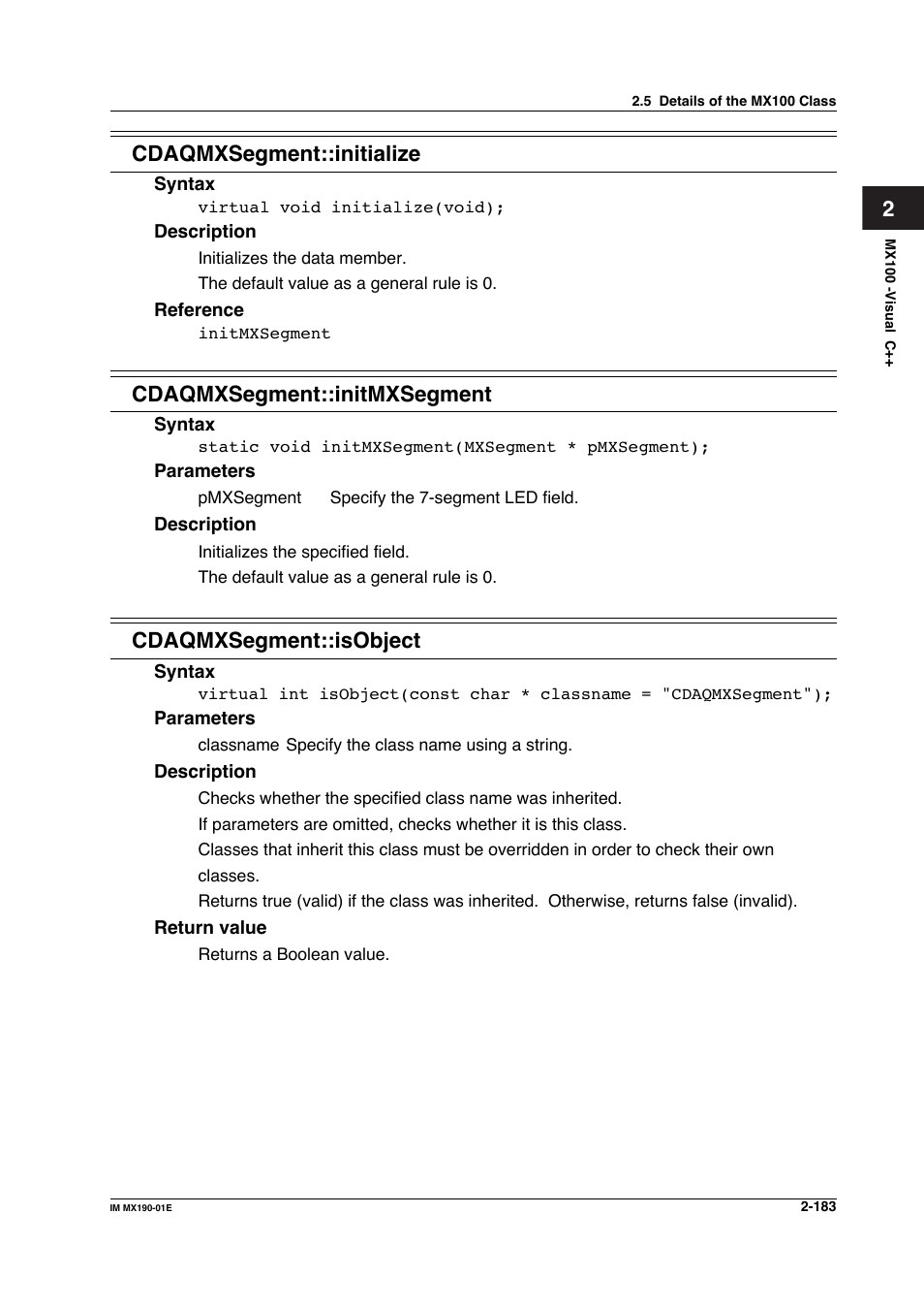 2cdaqmxsegment::initialize, Cdaqmxsegment::initmxsegment, Cdaqmxsegment::isobject | Yokogawa PC-Based MX100 User Manual | Page 206 / 1264