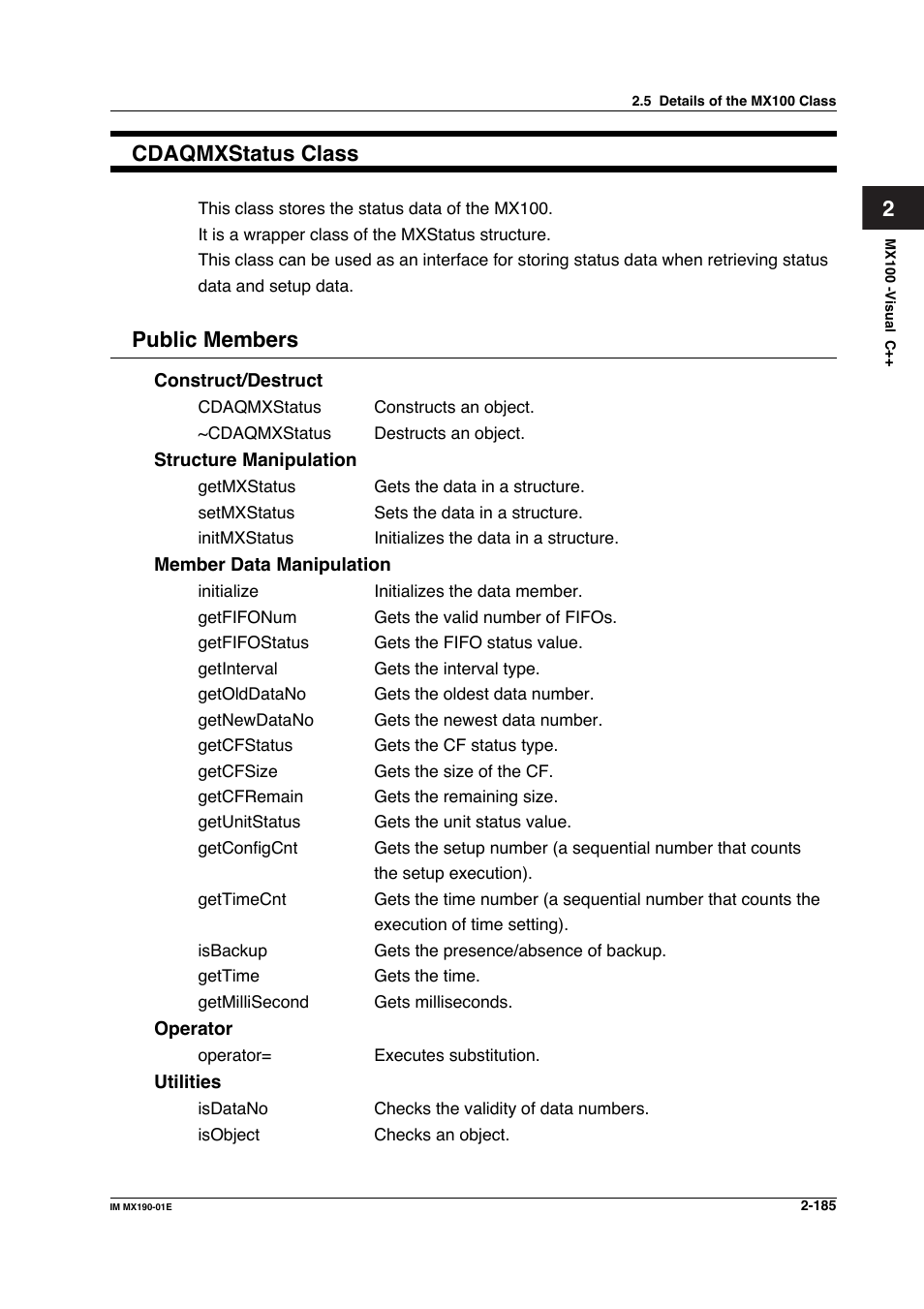 2cdaqmxstatus class, Public members | Yokogawa PC-Based MX100 User Manual | Page 208 / 1264