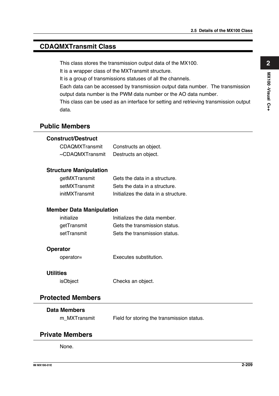 2cdaqmxtransmit class, Public members, Protected members | Private members | Yokogawa PC-Based MX100 User Manual | Page 232 / 1264