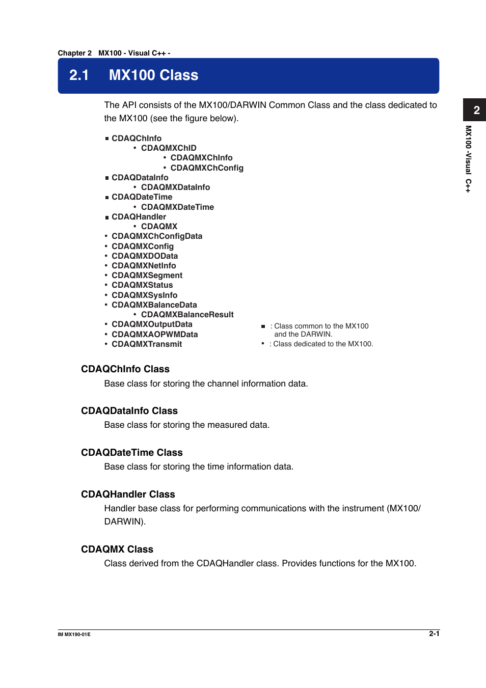Chapter 2 mx100 - visual c, 1 mx100 class, Mx100 class -1 | Yokogawa PC-Based MX100 User Manual | Page 24 / 1264