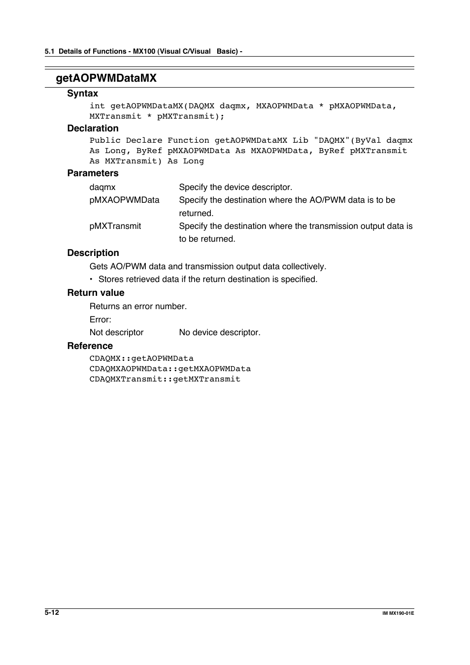 Getaopwmdatamx | Yokogawa PC-Based MX100 User Manual | Page 270 / 1264