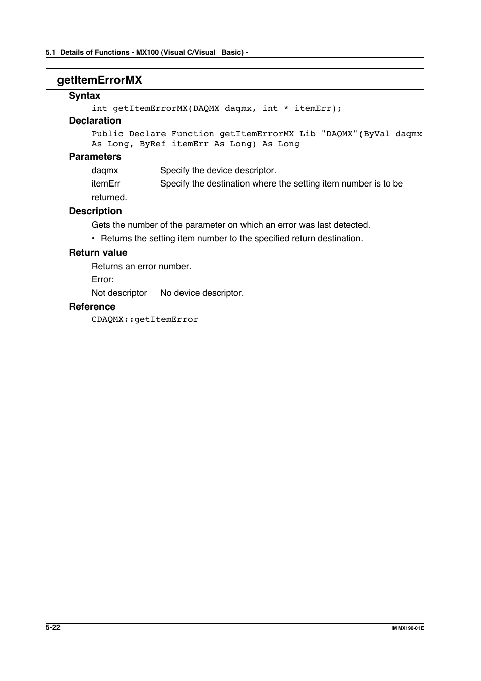 Getitemerrormx | Yokogawa PC-Based MX100 User Manual | Page 280 / 1264