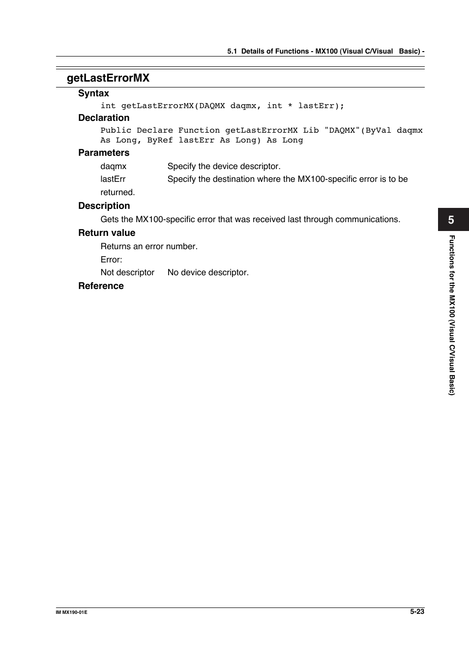 Getlasterrormx | Yokogawa PC-Based MX100 User Manual | Page 281 / 1264