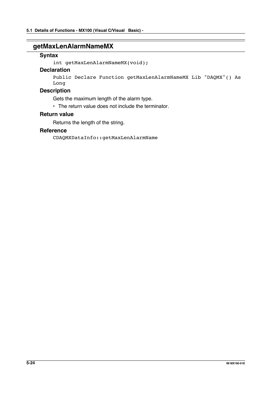 Getmaxlenalarmnamemx | Yokogawa PC-Based MX100 User Manual | Page 282 / 1264