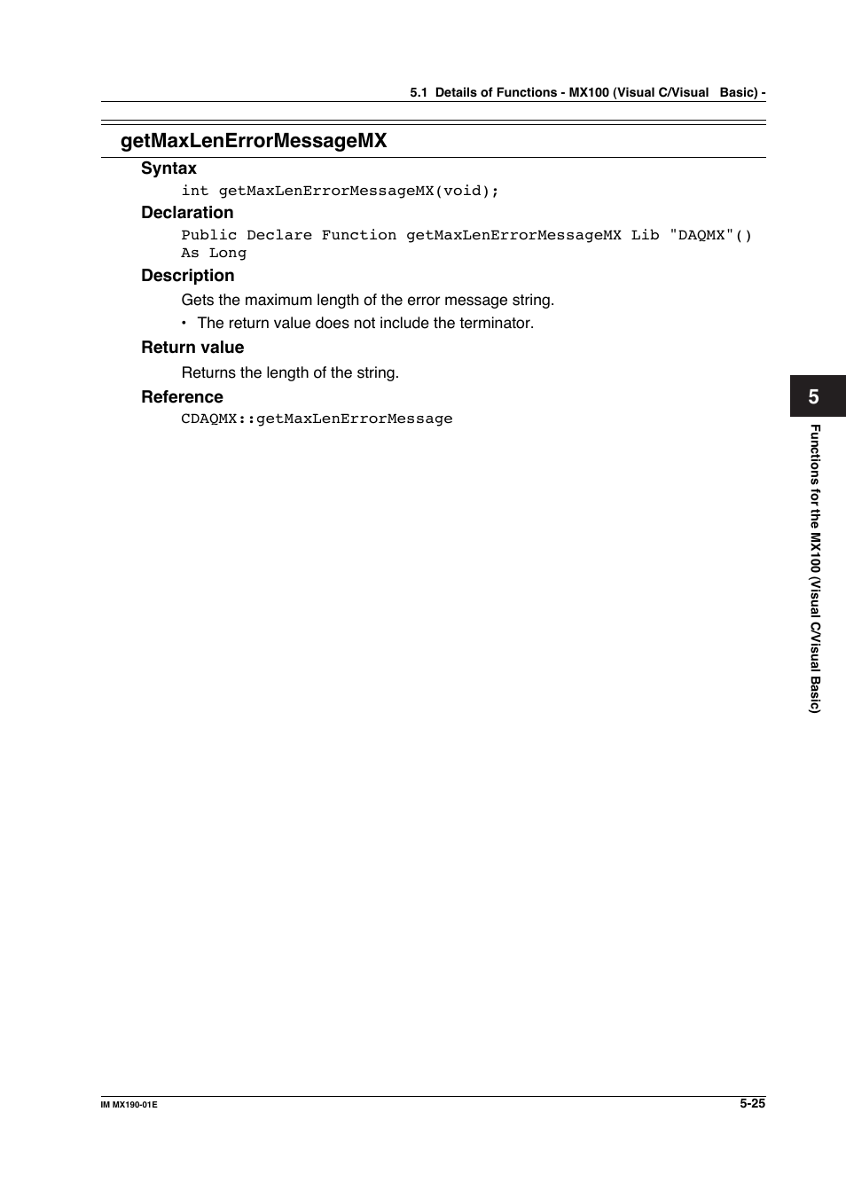 Getmaxlenerrormessagemx | Yokogawa PC-Based MX100 User Manual | Page 283 / 1264