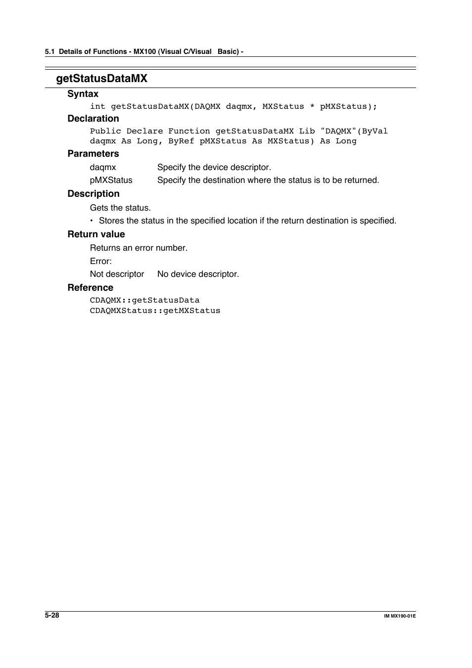 Getstatusdatamx | Yokogawa PC-Based MX100 User Manual | Page 286 / 1264