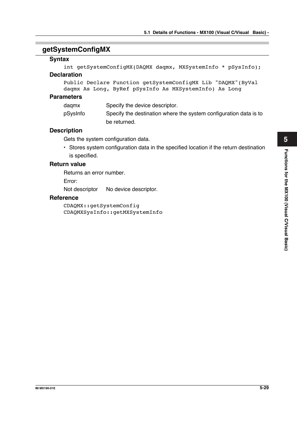 Getsystemconfigmx | Yokogawa PC-Based MX100 User Manual | Page 287 / 1264