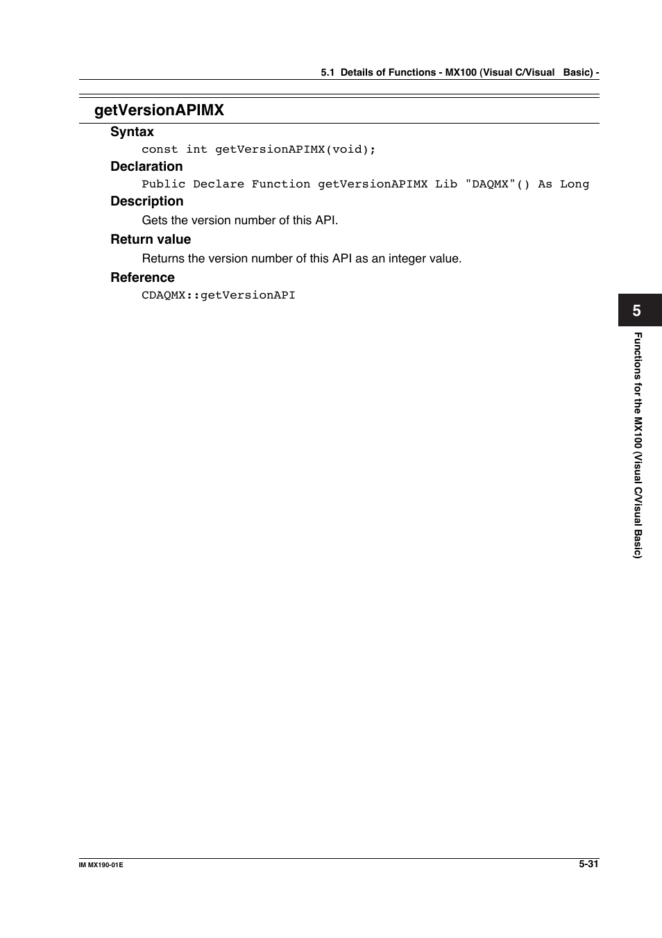 Getversionapimx | Yokogawa PC-Based MX100 User Manual | Page 289 / 1264
