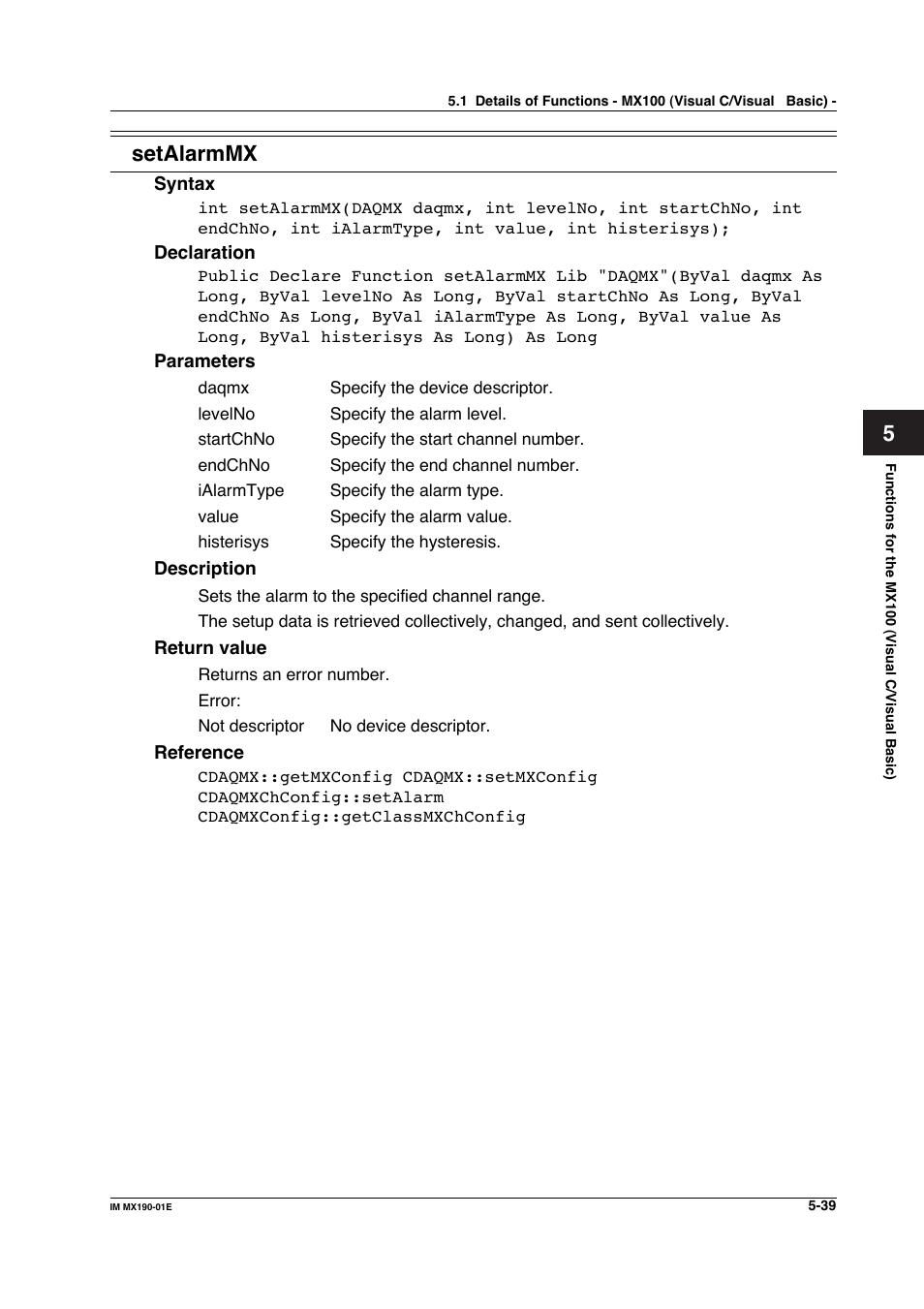 Setalarmmx | Yokogawa PC-Based MX100 User Manual | Page 297 / 1264
