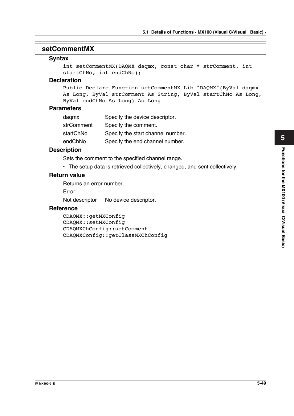 Setcommentmx | Yokogawa PC-Based MX100 User Manual | Page 307 / 1264