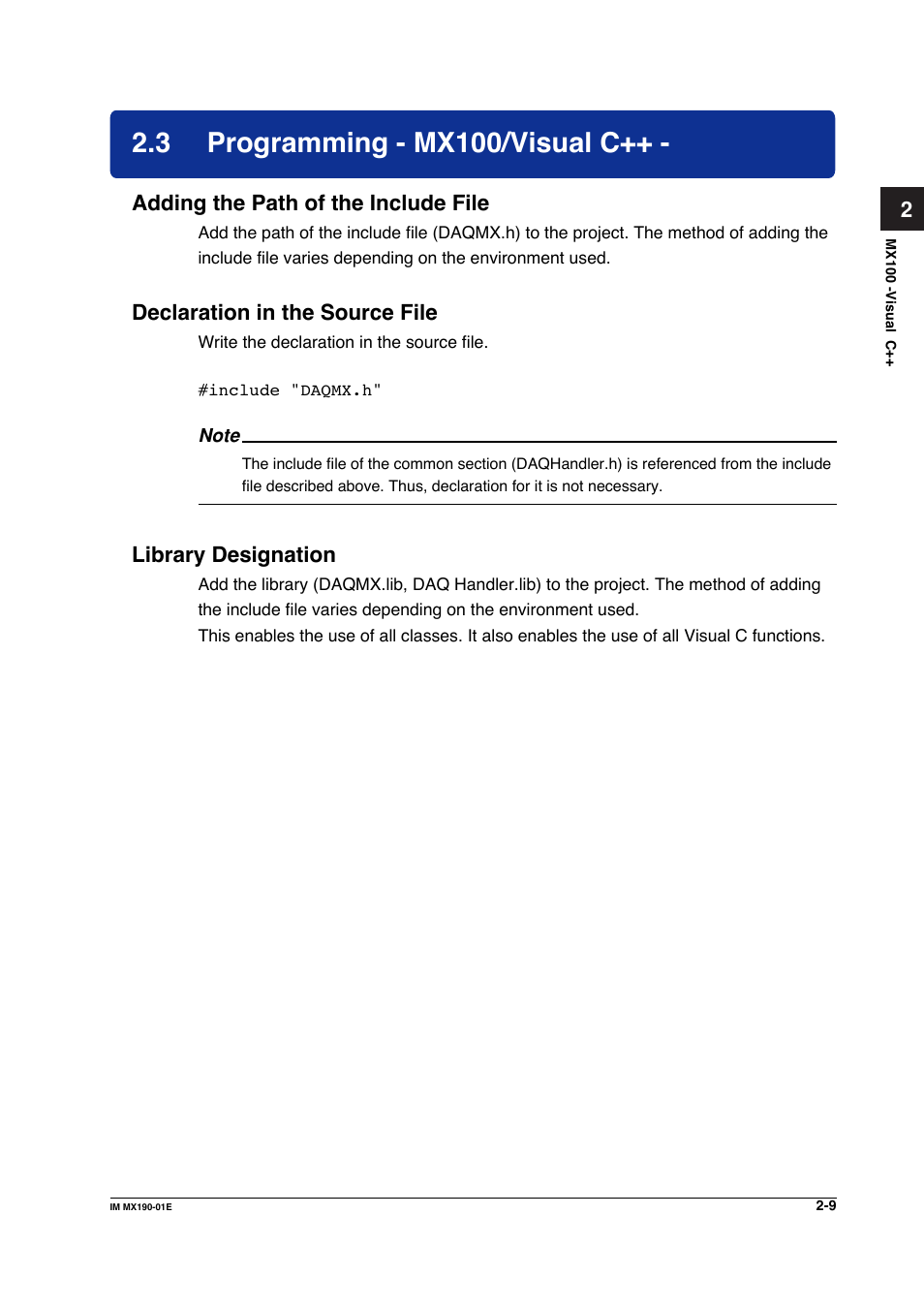 3 programming - mx100/visual c, Programming - mx100/visual c++ -9 | Yokogawa PC-Based MX100 User Manual | Page 32 / 1264