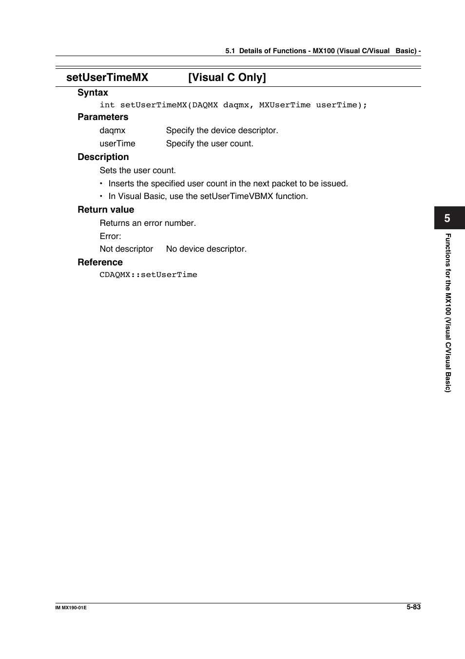 Setusertimemx [visual c only | Yokogawa PC-Based MX100 User Manual | Page 341 / 1264