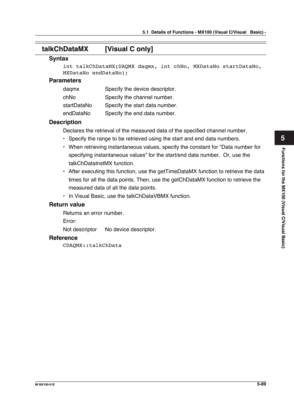 Talkchdatamx [visual c only | Yokogawa PC-Based MX100 User Manual | Page 347 / 1264