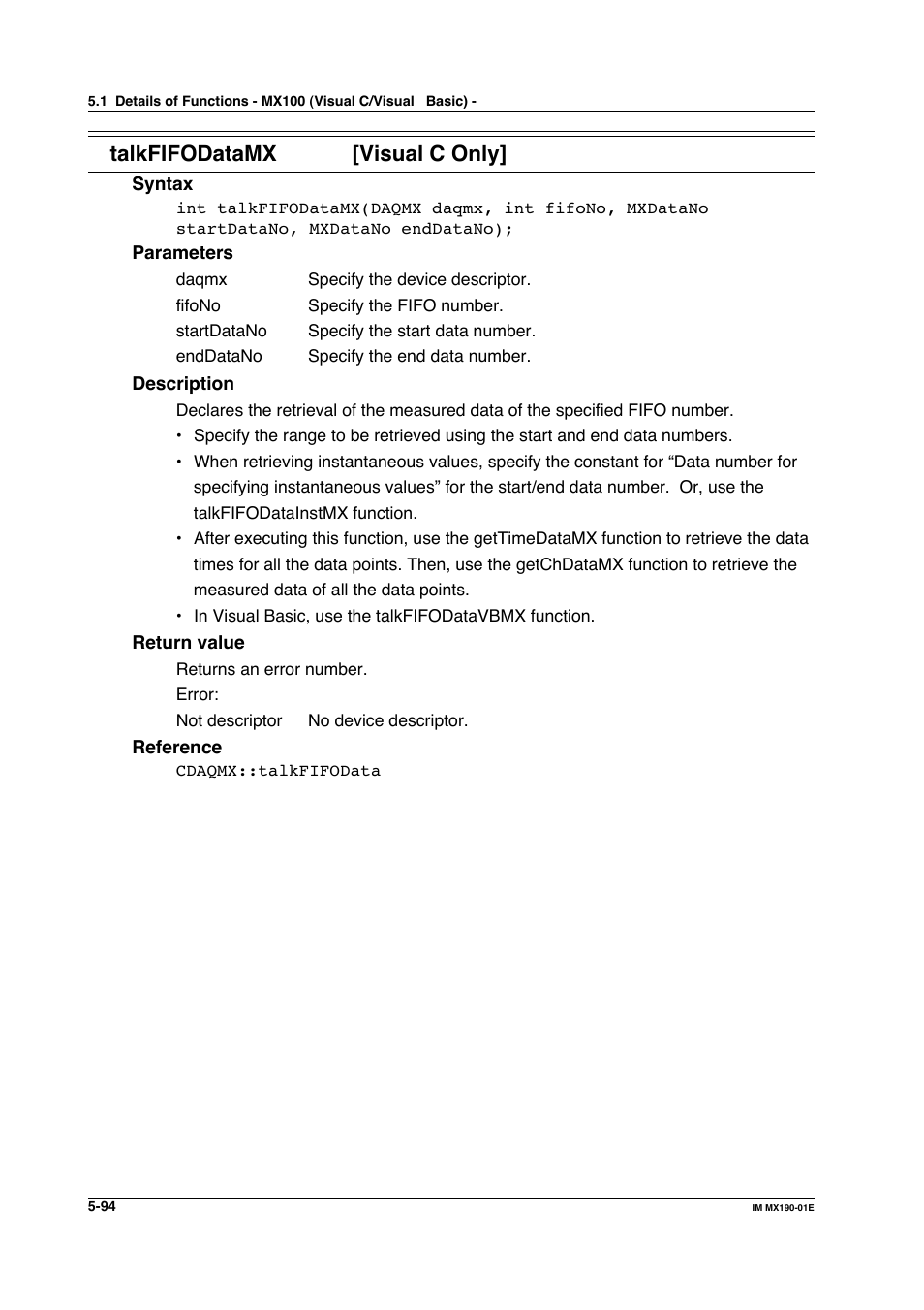 Talkfifodatamx [visual c only | Yokogawa PC-Based MX100 User Manual | Page 352 / 1264