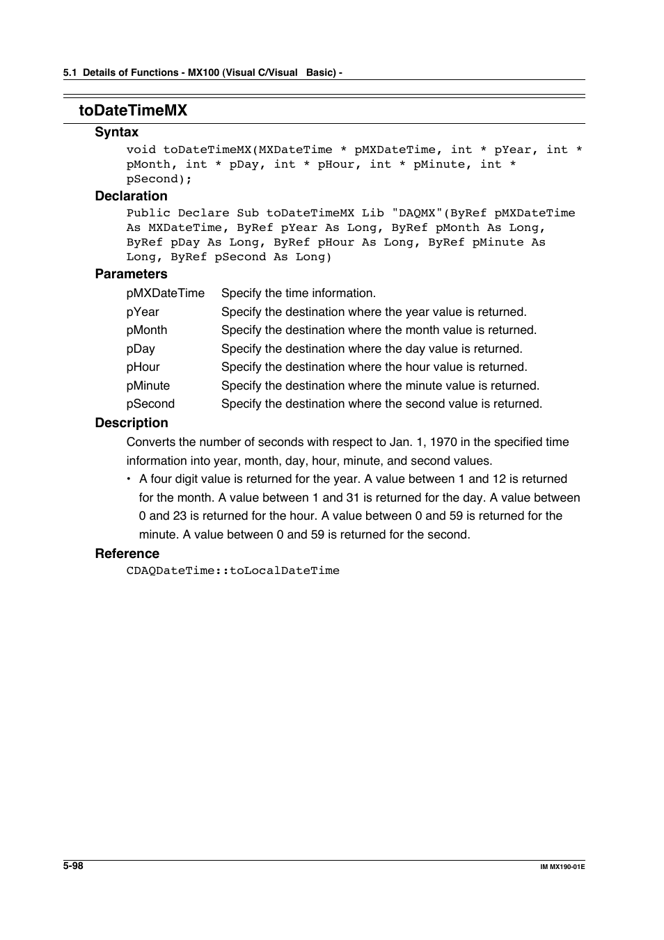 Todatetimemx | Yokogawa PC-Based MX100 User Manual | Page 356 / 1264