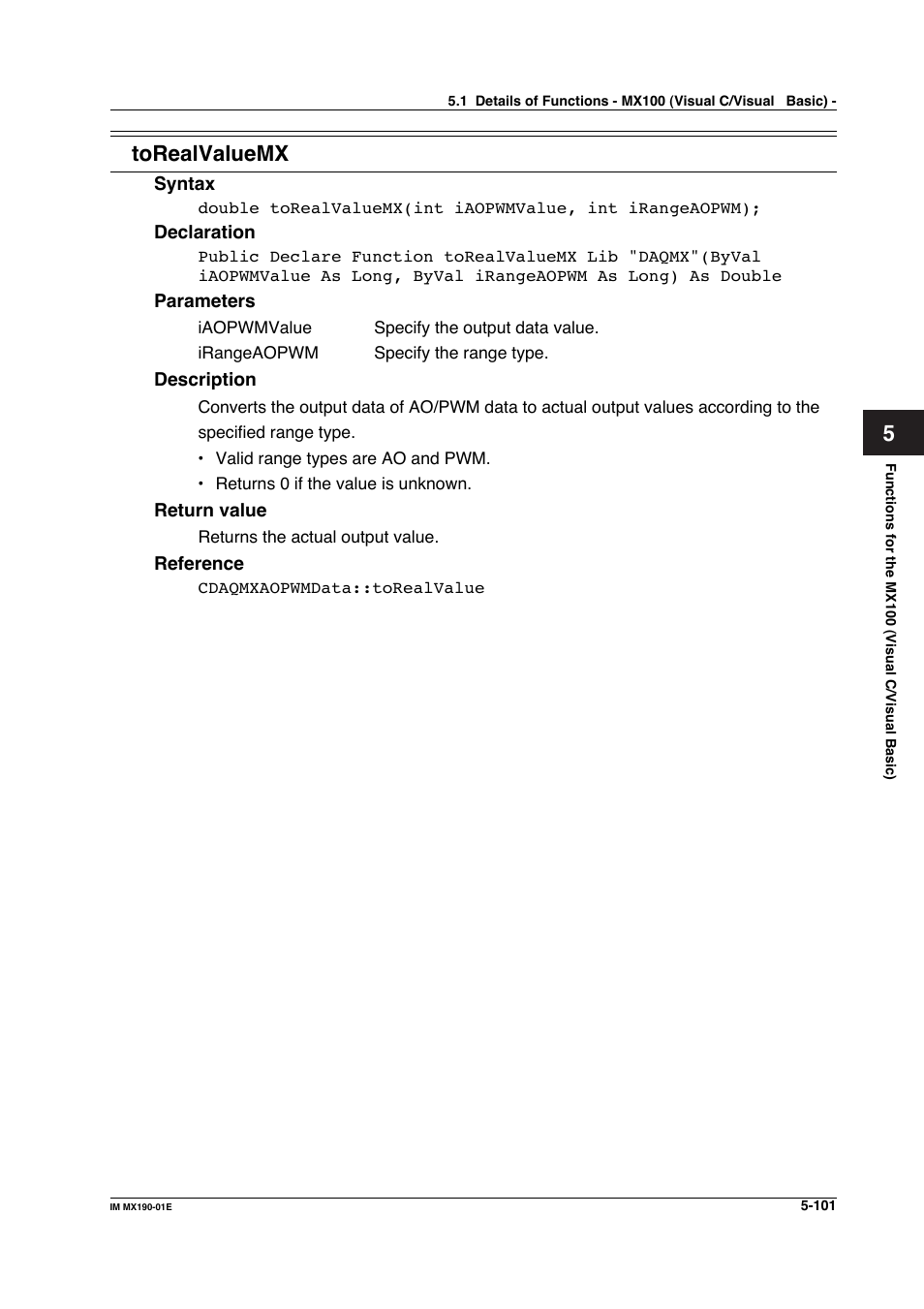 Torealvaluemx | Yokogawa PC-Based MX100 User Manual | Page 359 / 1264